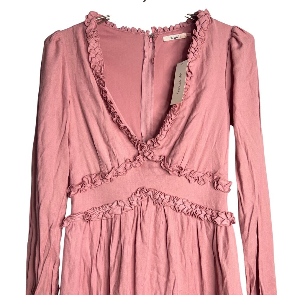 Francescas Mi Ami Mini Dress Talia Dusty Pink Ruffle Trim Size Extra Small NEW - Picture 6 of 12